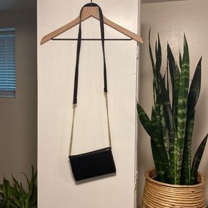 Black/ gold hardware wallet with crossbody strap